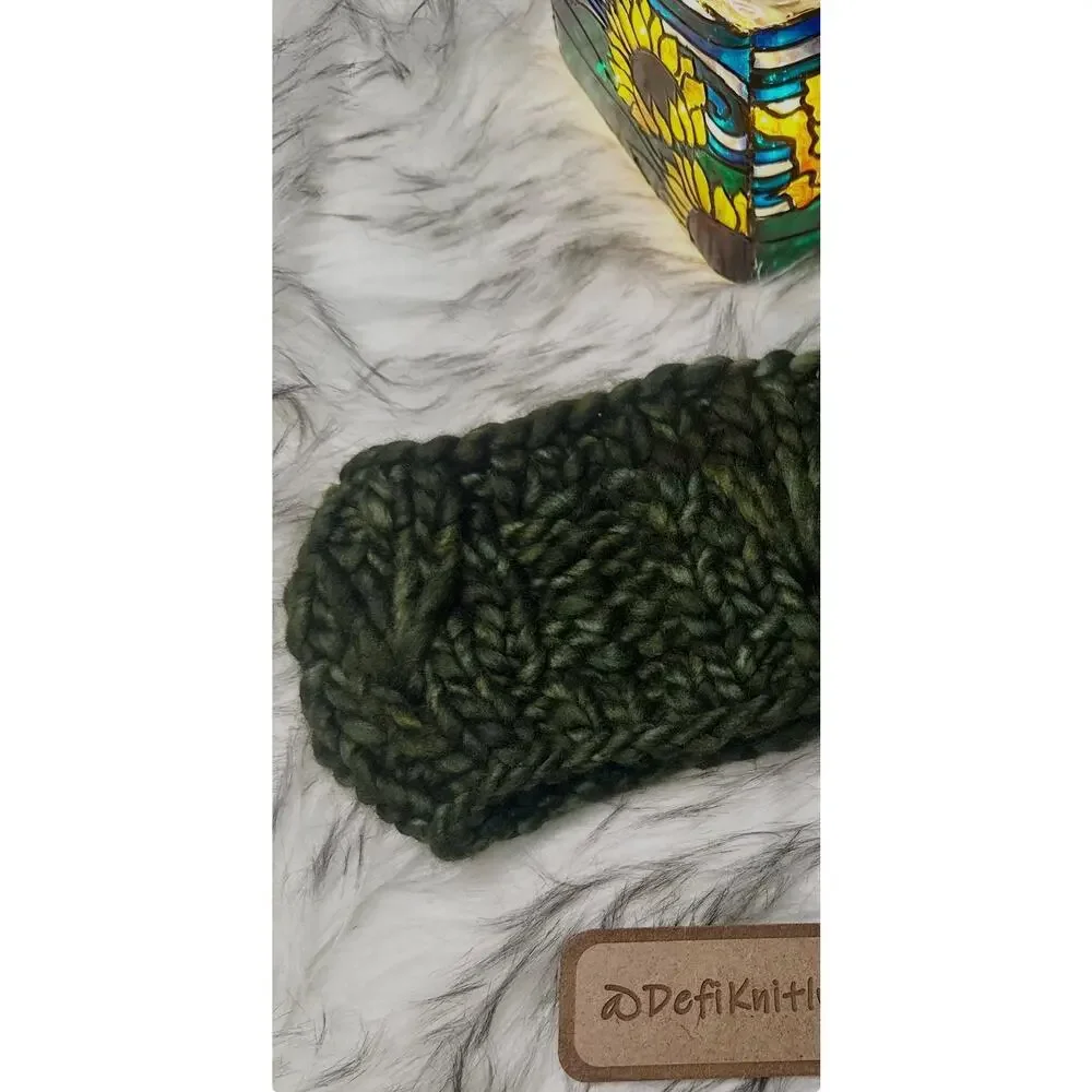 Hand Knit Merino Wool Headband: Lake Erie Headband in Olive
